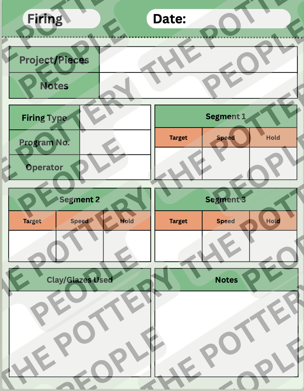 Downloadable Kiln Firing Log